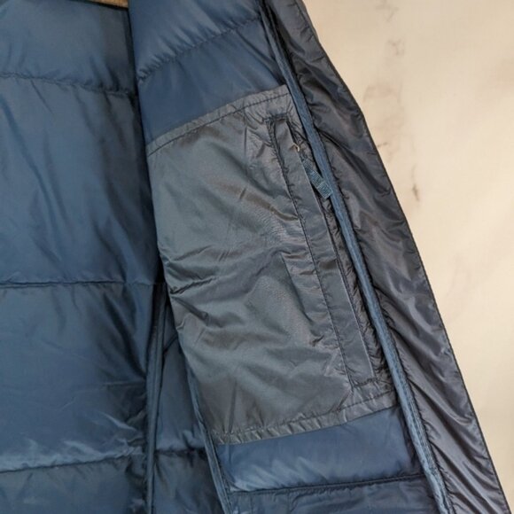 Eddie Bauer Down Puffer Jacket Women Medium Blue Parka Coat Hood Long 650 FP - Picture 10 of 13